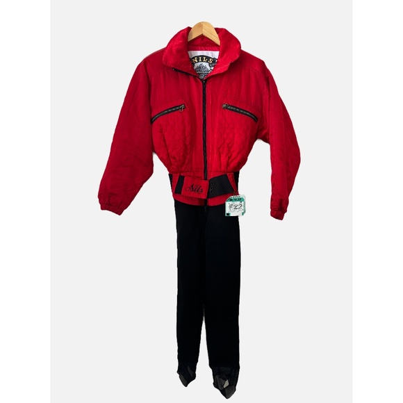 Nils Retro Vintage 80s 90s Skiwear Ski SuitOne Piece Snowsuit Red Black S